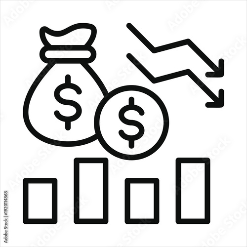 budget reduction icon in outline style vector illustration