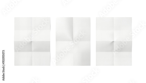 Fotografi set of blank fold white paper isolated,Crumpled wrinkled Paper Poster Photo Effe