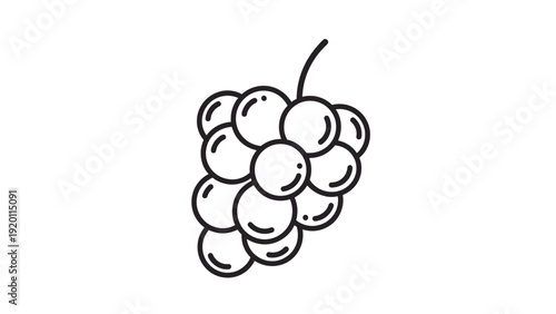 Simple black outline icon of a bunch of grapes on a white background for food symbols and agricultural grocery store branding.