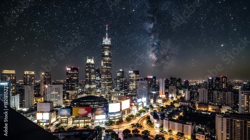 Wallpaper Mural Observing a vibrant city skyline at night with illuminated streets and tall buildings Torontodigital.ca