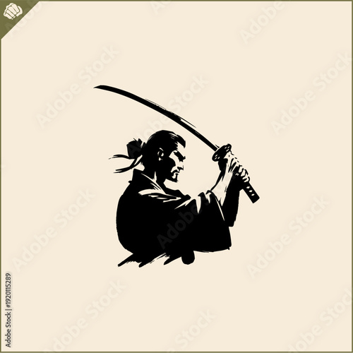 Samurai. Japan warrior whith katana sward. Graphic logo. Vector EPS