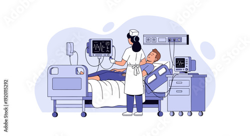 Medical professional attending to a patient in a hospital room.