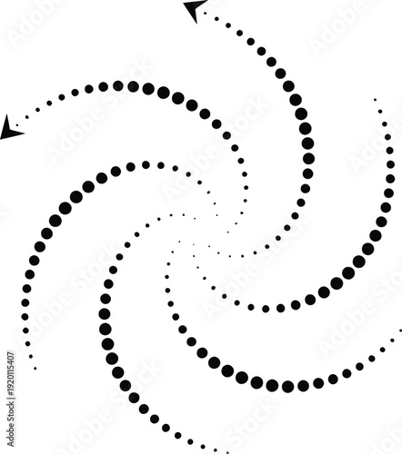 Spiral pattern of black dotted arrows isolated on transparent background