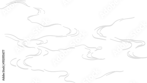 淡いグレーの流雲ラインが漂う和モダン抽象背景｜水面や雲海を思わせるやわらかな曲線のミニマル和風テクスチャ素材