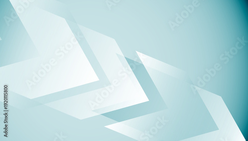 淡いブルーグラデーションに重なる半透明ジオメトリックシェイプの抽象背景｜ビジネス資料・テクノロジー系デザイン向けミニマルベクターアート