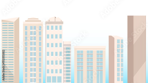 淡いパステルカラーで描かれた近代都市の高層ビル群イラスト背景｜シンプル構図の街並みスカイラインベクター素材
