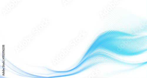 透明感のあるブルーのラインがやわらかく重なり合い流線形を描く抽象ウェーブ背景、空気感と光のグラデーションで表現したクリーンで先進的なテクノロジーイメージのアブストラクトデザイン素材