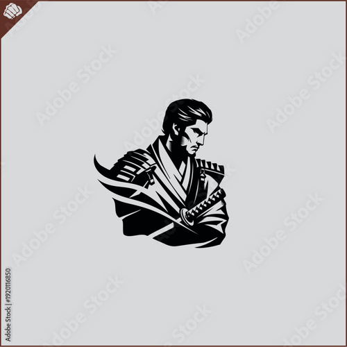 Samurai. Japan warrior whith katana sward. Graphic logo. Vector EPS