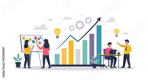 Business growth strategy meeting with team collaboration and data analysis.