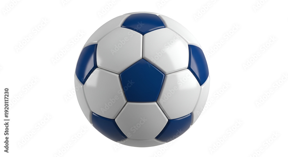 Fototapeta premium Blue and white soccer ball 3 D render on black background