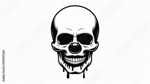 Grinning Skull with Clown Nose and Dripping black and white