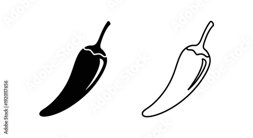 Two different types of chili peppers illustration black and white drawing Vector