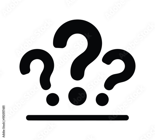 Vector features three black question marks with dots below them