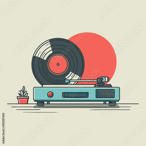 Turntable Playing Vinyl Record with Minimalist Design