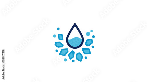 Water Drop with Blue Crystals and Bubbles Logo
