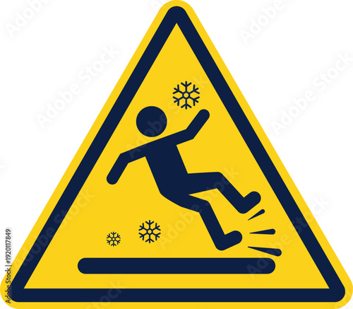 Ice slippery sign. Ice slip hazard warning. Caution sign for slippery snow and icy surface symbol. flat style.