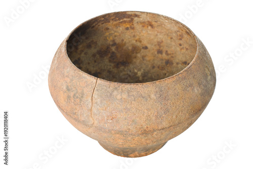 An old Russian cast-iron pot on a white background.
