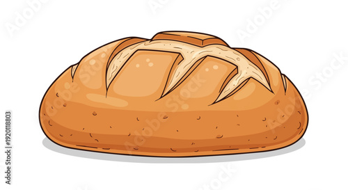 Rustic baked golden bread loaf illustration featuring distinct decorative slashes on its wholesome crust perfect for culinary concepts and meal