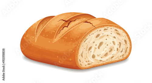 Freshly baked artisan bread loaf illustration showcasing a golden crust and soft interior