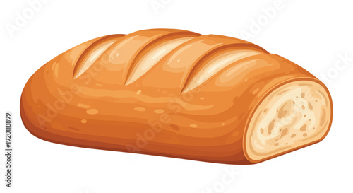 Freshly baked artisanal white bread loaf illustration featuring a perfectly golden crust and inviting texture, ideal for various culinary delights