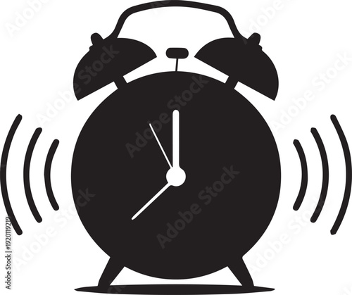 Alarm clock ringing loudly with vibrating lines shown on both sides