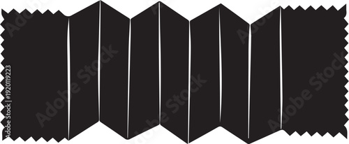 Accordion folded black fabric ribbon vector silhouette illustration with jagged edges