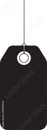 Black hanging price tag vector silhouette illustration with rounded corners and a hole
