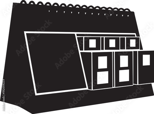 Black silhouette of desk calendar with blocks for date display illustration vector