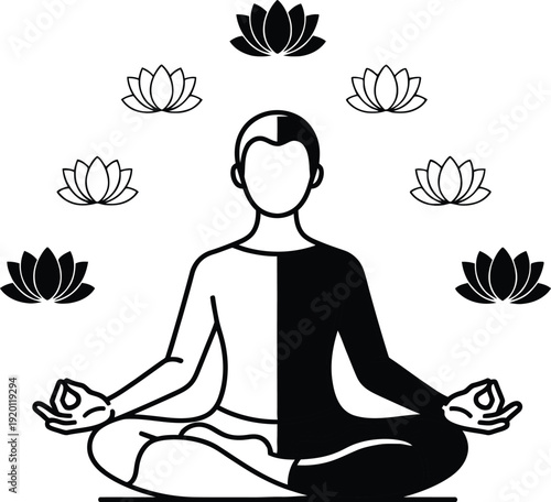 Spiritual Meditation Vector with Lotus Pose Woman Moon and Gold Mandala Art, vesak day of full moon