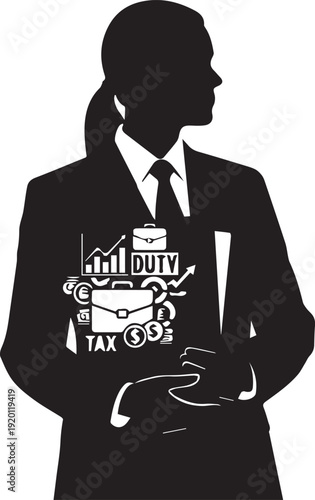 Female financial expert silhouette duty tax concept vector illustration line art graph growth money