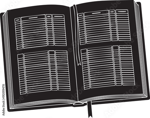 Open ledger book line art vector illustration for accounting and record keeping