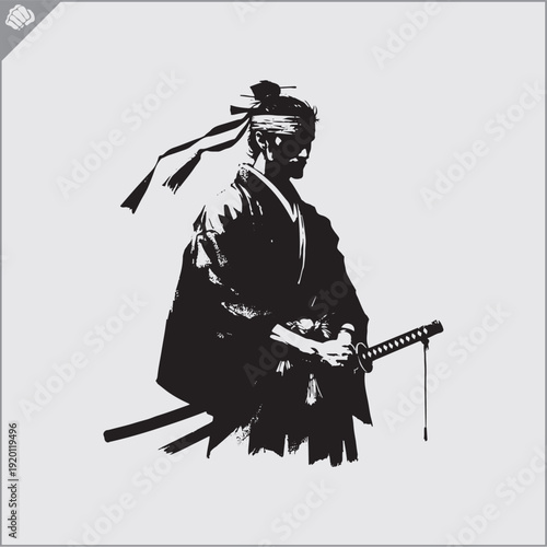 Samurai. Japan warrior whith katana sward. Graphic logo. Vector EPS
