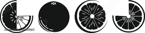 Lemon slice silhouette vector set. Citrus fruit wedges in black and white style. Minimal flat icon illustration collection.