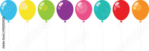 Colorful Party Balloon Vector Set with Floating Helium Balloons and Ribbon Strings for Birthday Celebration, Event Decoration, and Festive Design