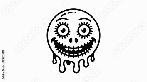 Melting Happy Face with Stitched Mouth and Dripping Slime