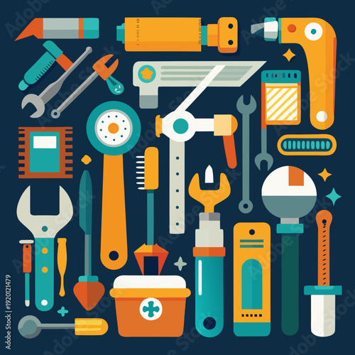 A Collection of Colorful Hand Tools for Repair and Building