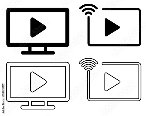 Smart TV and Wireless Video Streaming Media Player Icon Set