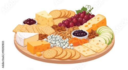 Elegant cheese and fruit board with crackers nuts and preserves a delightful culinary spread prepared for sophisticated entertaining a perfect