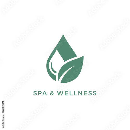 Spa and Wellness Logo Featuring a Leaf and Water Droplet Symbol