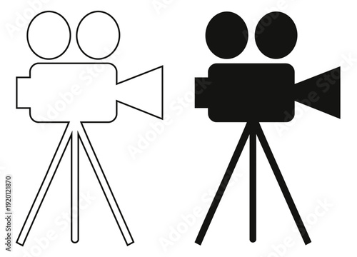 Professional Retro Movie Camera and Video Production Vector Icon Set