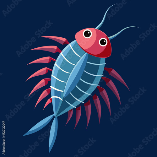 Cartoon Zooplankton Creature Swimming in Deep Blue Ocean