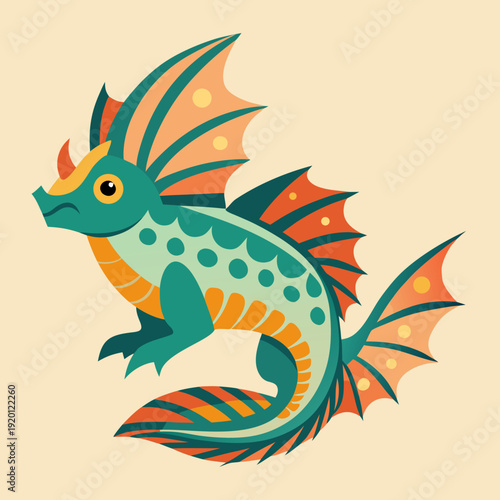 Colorful Stylized Dragonet Creature Illustration