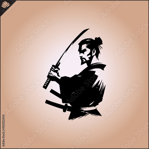 Samurai. Japan warrior whith katana sward. Graphic logo. Vector EPS