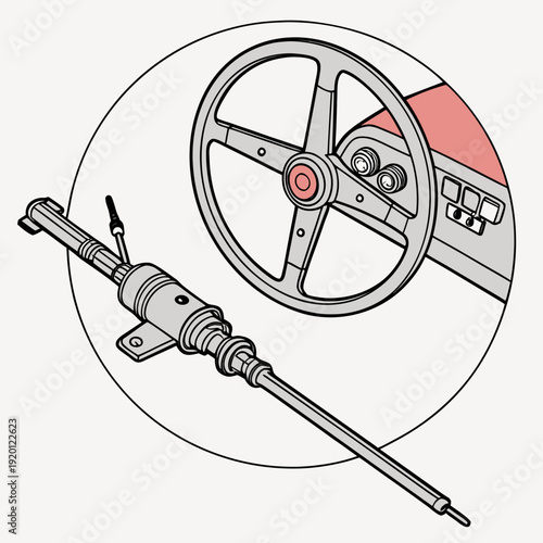 Illustration showcasing a car's steering column and dashboard components, emphasizing control and interior design.
