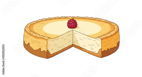 Delicious illustrative raspberry cheesecake with a perfect slice removed offering a delightful dessert view presented vividly for culinary enjoyment