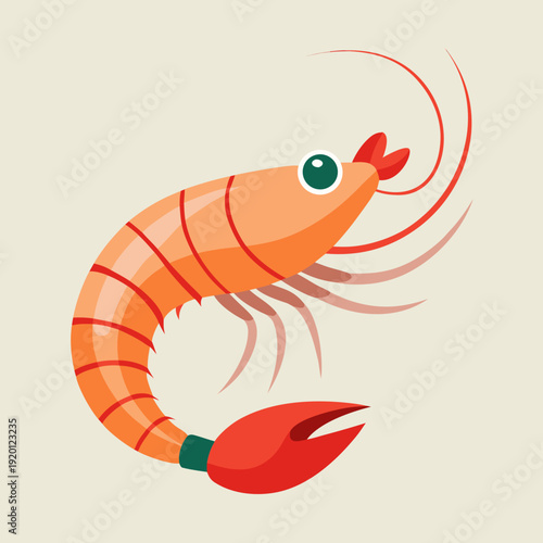 Illustration of a stylized orange shrimp with red claws