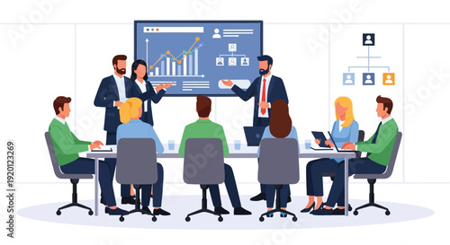 Business Meeting Presentation with Diverse Team Collaborating.