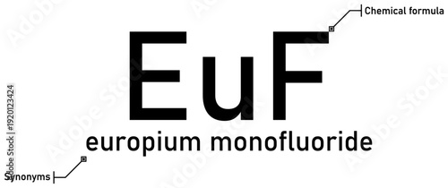 Europium monofluoride chemical formula with callout titles
