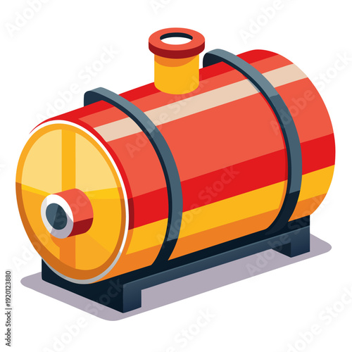 Red and Yellow Industrial Storage Tank on Base