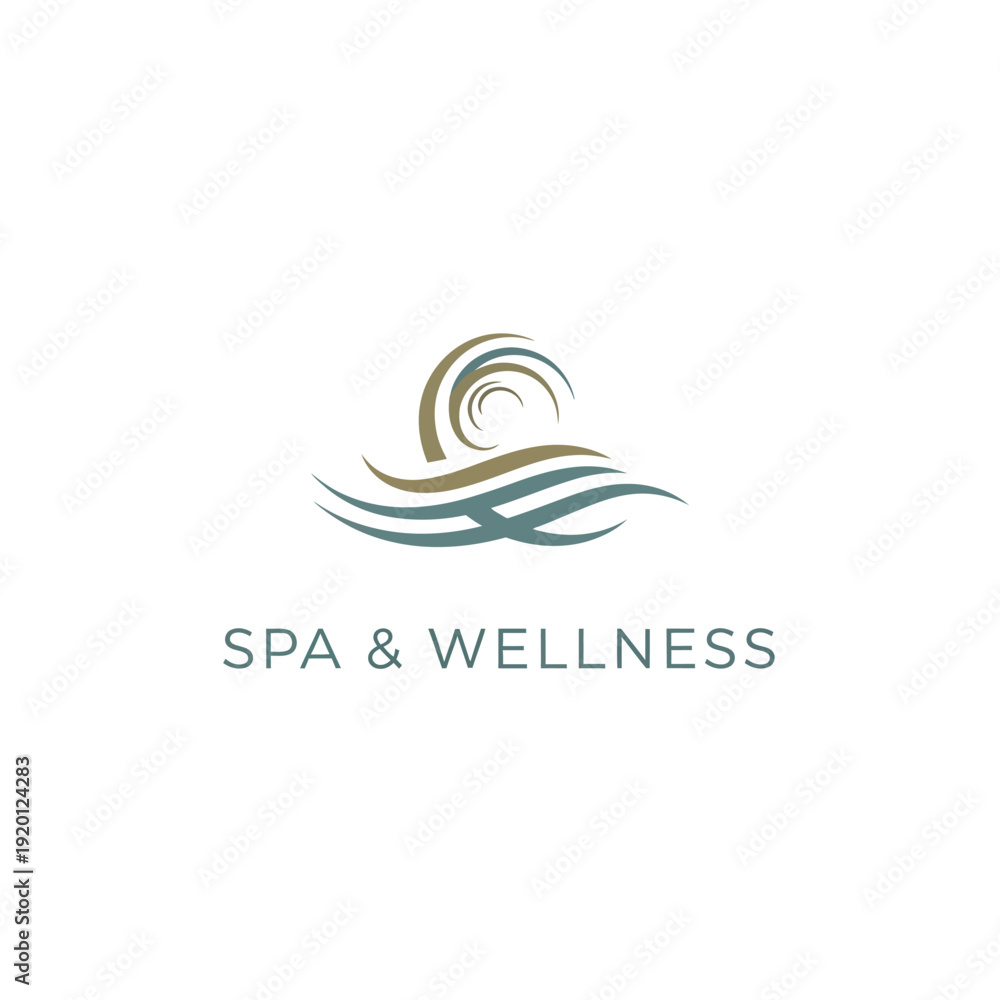 Naklejka premium Serene Spa and Wellness Center Illustration Featuring Waves and Swirls